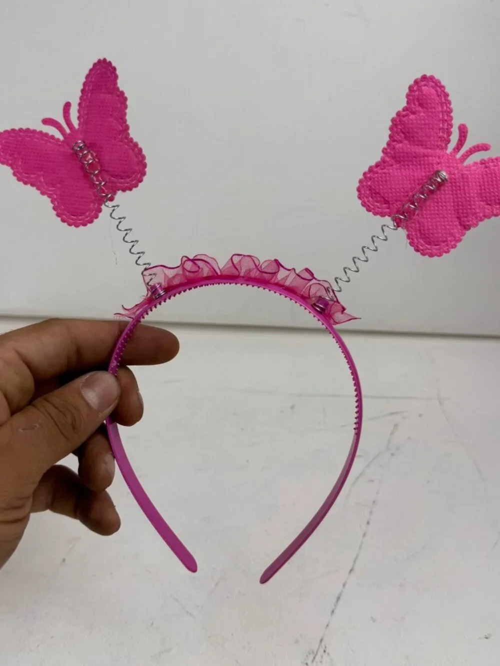 Pink Iridescent Butterfly Spring Bopper Headband Fairy Costume Ruffle